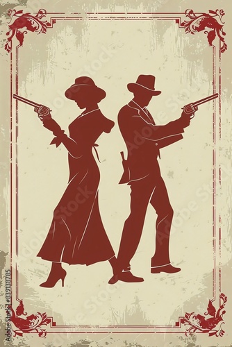 Bonnie and Clyde, border, background Wallpaper, blank in the middle, minimalism, negative space, use for postcard template