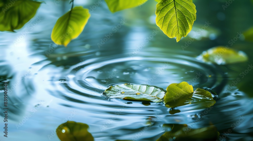 A serene scene of green leaves floating on gentle water ripples, creating a peaceful and calming atmosphere in nature. A serene scene of green leaves floating on gentle water ripples, creating a peaceful and calming atmosphere in nature.
