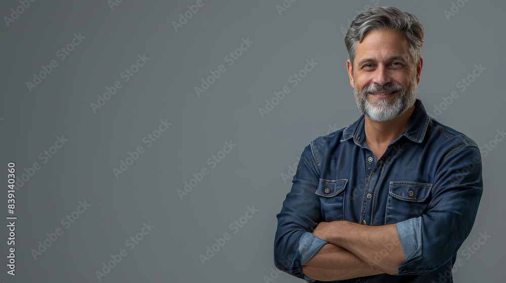 Handsome middle age man wearing casual sweater over gray background happy face smiling with crossed arms looking at the camera. positive person. Handsome middle age man wearing casual sweater over gray background happy face smiling with crossed arms looking at the camera. positive person.