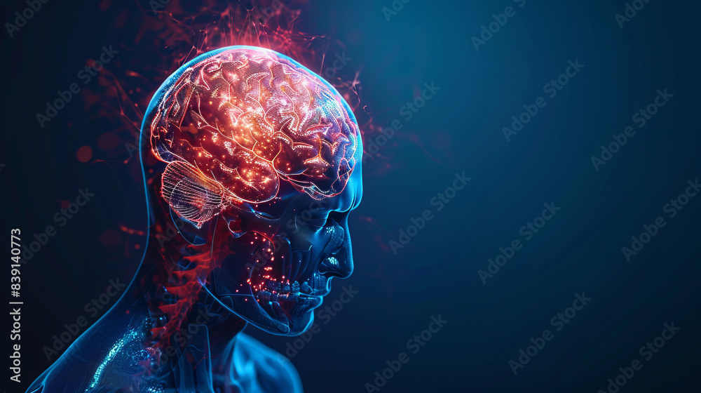X-ray of a man's head. Medical examination of head injuries. Cerebral stroke. Brain damage is highlighted by red colour. Others x-ray images in my portfolio. X-ray of a man's head. Medical examination of head injuries. Cerebral stroke. Brain damage is highlighted by red colour. Others x-ray images in my portfolio.