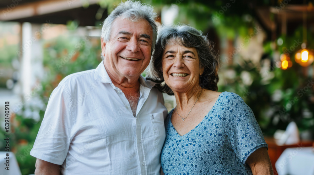 Happy active senior couple having fun outdoors. Portrait of an elderly couple together Happy active senior couple having fun outdoors. Portrait of an elderly couple together