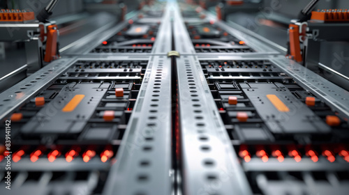 Wallpaper Mural EV Battery Module for Automotive Industry on Production Line. Lithium-ion High-voltage Battery for Electric Vehicle or Hybrid Car. High Capacity Battery on Conveyor. Torontodigital.ca