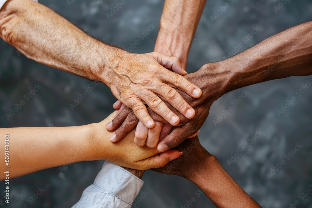 Fototapeta premium Diverse Hands Joined Together in Unity and Teamwork