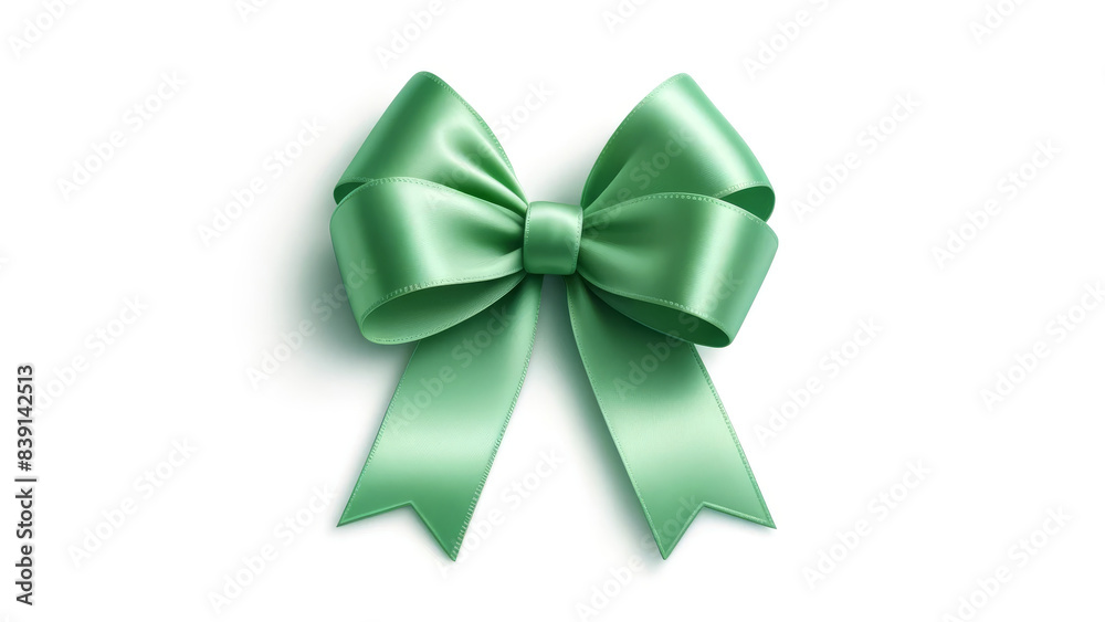Elegant light green ribbon bow on pristine white background Elegant light green ribbon bow on pristine white background