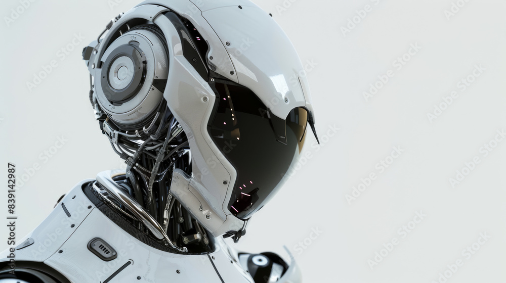 A futuristic humanoid robot with a sleek design and intricate details stands against a minimalistic white background, showcasing advanced robotics technology. A futuristic humanoid robot with a sleek design and intricate details stands against a minimalistic white background, showcasing advanced robotics technology.