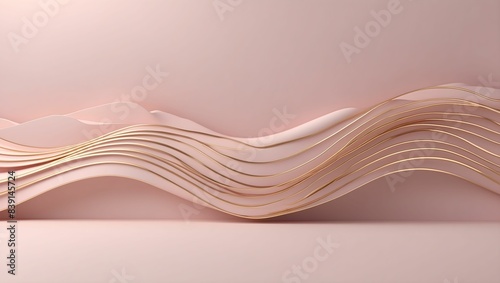 Abstract pink background with golden lines and layers. AI generative