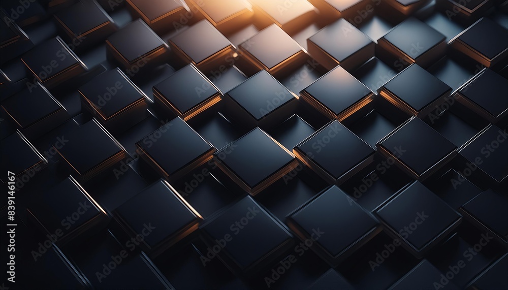 Abstract Dark Cube Pattern with Golden Glimmer, An Interplay of Shadows and Light Abstract Dark Cube Pattern with Golden Glimmer, An Interplay of Shadows and Light