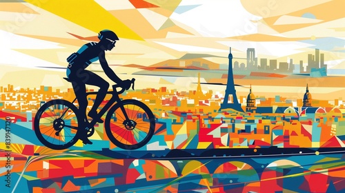 Wallpaper Mural A professional Olympic athlete is cycling with the background of Paris city skyline Torontodigital.ca