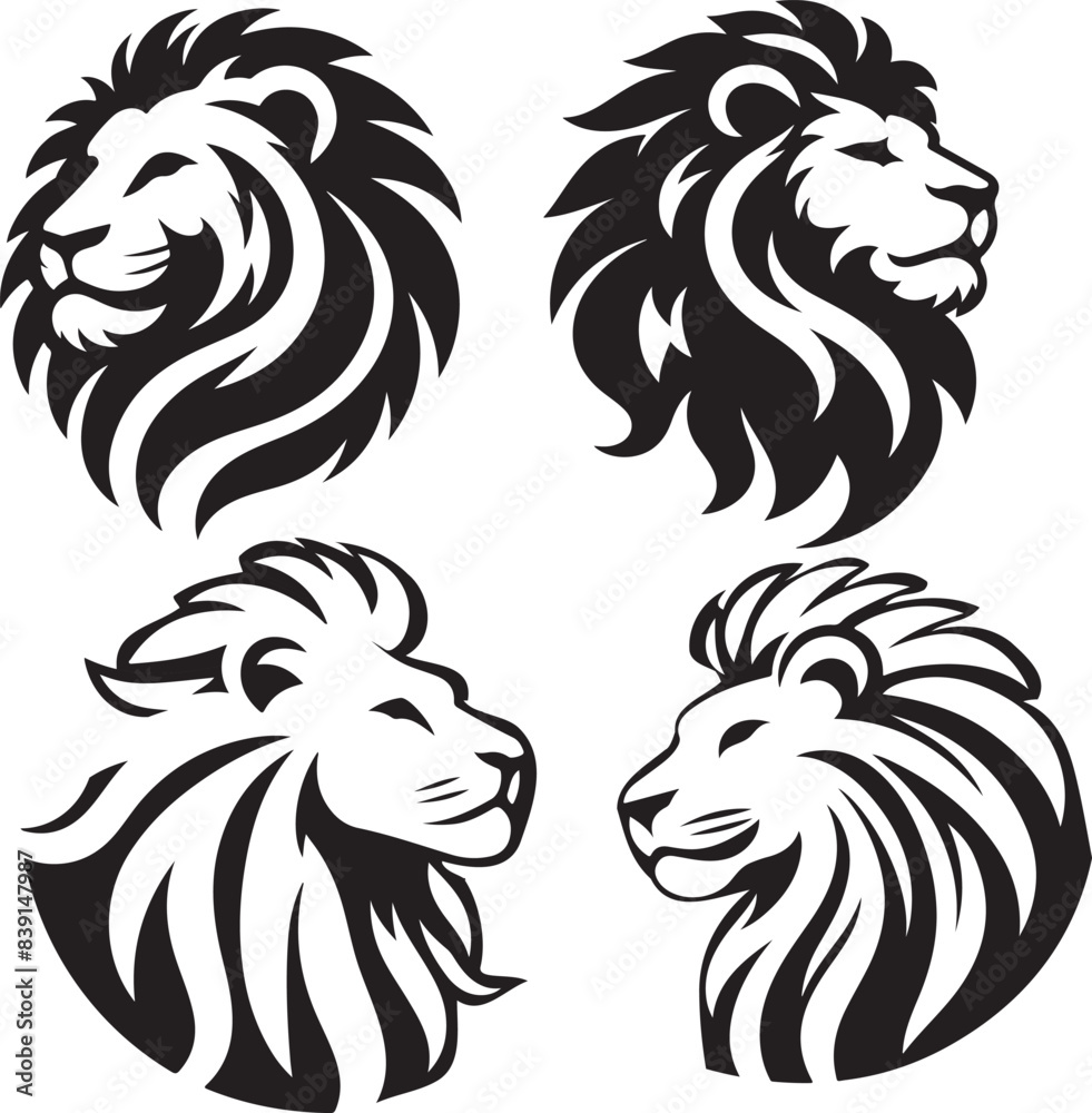 set of lion Vector illustration Silhouette white background. set of lion Vector illustration Silhouette white background.