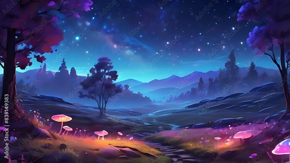 Anime beautiful 8k glowing moon plants wallpaper field backdrop background landscape moonlight generative AI Anime beautiful 8k glowing moon plants wallpaper field backdrop background landscape moonlight generative AI