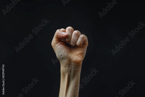 woman clenched fist isolated copyspace photo