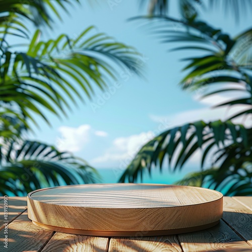 display podium on summer tropical background	