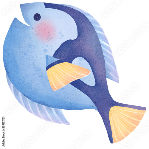 Fotografía Blue tang fish watercolor illustration isolated on white background