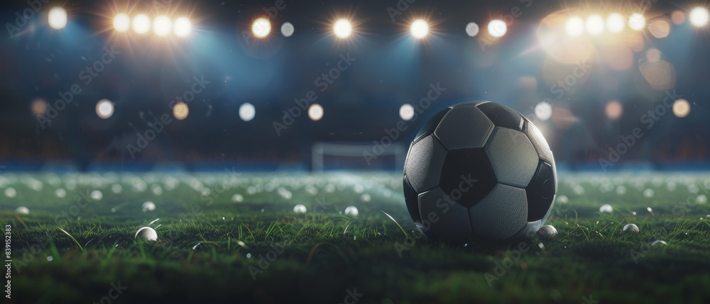 Fototapeta premium Football under the bright stadium lights, evoking anticipation for the game night.