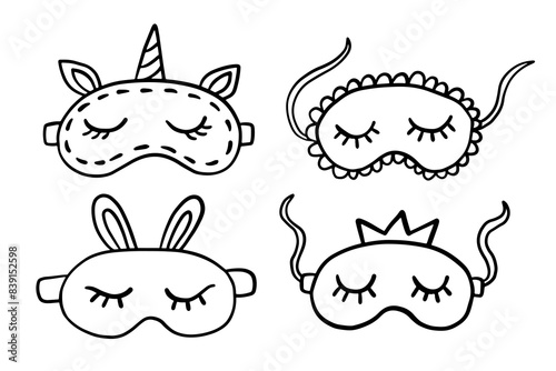 Sleeping mask doodles collection. Nursery sketches