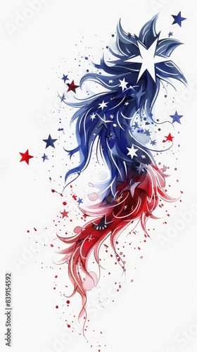 A colorful design of a star and a feather with the word star on it. The feather is red, white, and blue