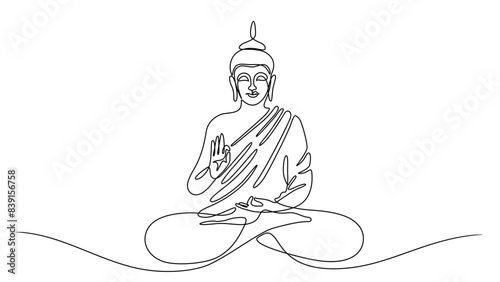 Continuous drawing line art of heart in hands. Hand drawn one line. Buddha