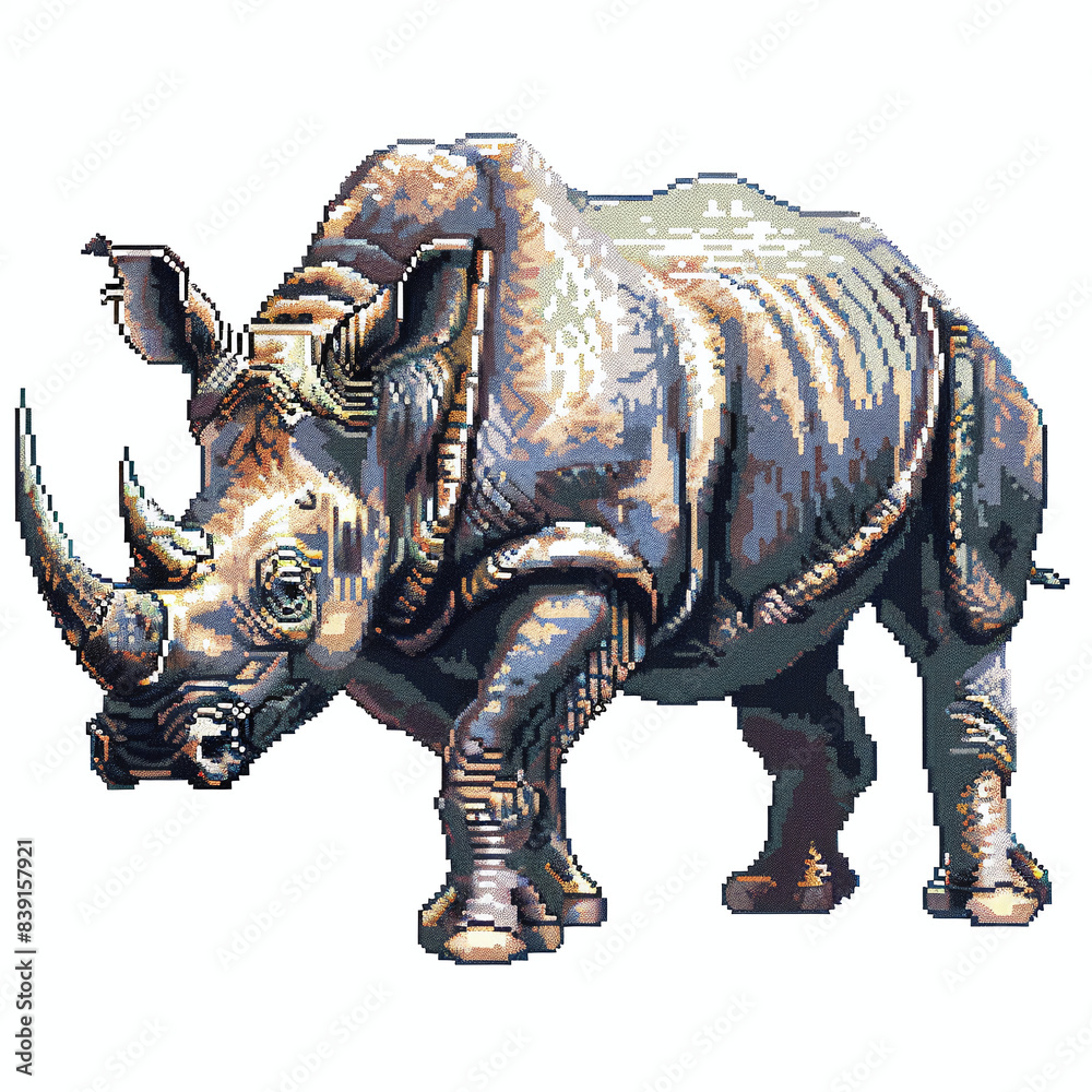 Fototapeta premium Rhinoceros in Pixel style on white background