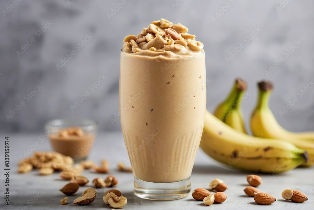 Peanut Butter Smoothie: a peanut butter smoothie in a tall glass. Peanut Butter Smoothie: a peanut butter smoothie in a tall glass.