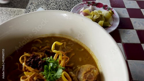 Khao Soi Recipe,Khao Soi,Khao Soi Kai, Thai Noodles Khao Soi, Chicken Curry with seasoning served