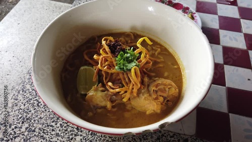 Khao Soi Recipe,Khao Soi,Khao Soi Kai, Thai Noodles Khao Soi, Chicken Curry with seasoning served