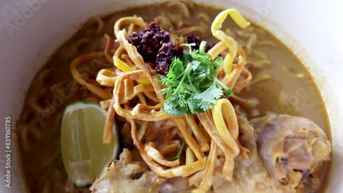 Khao Soi Recipe,Khao Soi,Khao Soi Kai, Thai Noodles Khao Soi, Chicken Curry with seasoning served