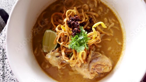 Khao Soi Recipe,Khao Soi,Khao Soi Kai, Thai Noodles Khao Soi, Chicken Curry with seasoning served