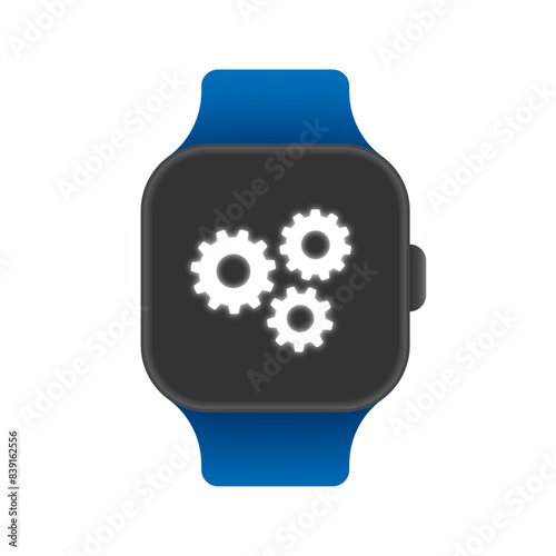Gears on the screen smartwatch isolated on white background