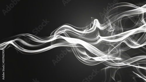 Elegant white smoke patterns on black background, minimalist, photorealistic, futuristic, fusion, sophisticated look photo