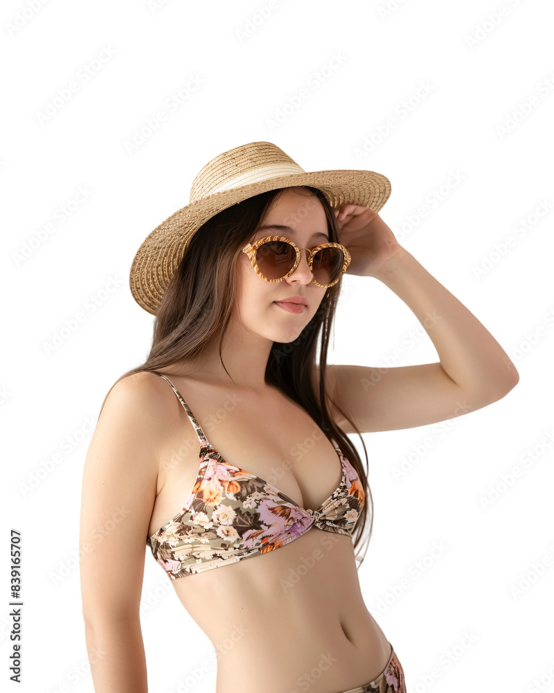 Beautiful Woman in Bikini with Sunglasses and Straw Hat Beautiful Woman in Bikini with Sunglasses and Straw Hat