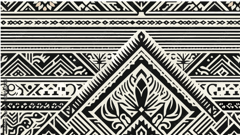 Black and white mayan doodle pattern