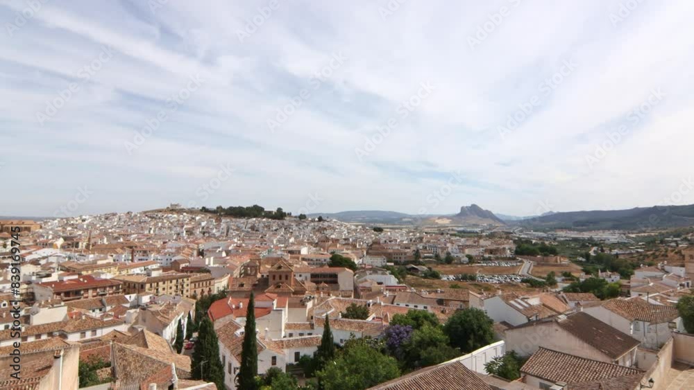 Views of the city of Antequera, Malaga, Spain. From La Alcazaba de Antequera, it is a Muslim fortress with uncertain origins, built with Roman materials, declared a Site of Cultural Interest in 1985. Views of the city of Antequera, Malaga, Spain. From La Alcazaba de Antequera, it is a Muslim fortress with uncertain origins, built with Roman materials, declared a Site of Cultural Interest in 1985.