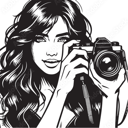 Photographer Vector Illustration Silhouette. Nature photographer flat vector icon, mobile apps and ui. man taking photographs, photographer sketch on white background vector
