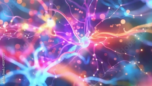 Abstract Visualization of Nerve Impulse Transmission in a Dynamic Style with Electric Colors for Neuroscience Concept