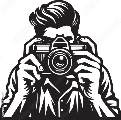 Photographer Vector Illustration Silhouette. Nature photographer flat vector icon, mobile apps and ui. man taking photographs, photographer sketch on white background vector
