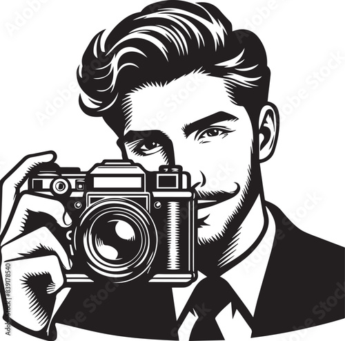 Photographer Vector Illustration Silhouette. Nature photographer flat vector icon, mobile apps and ui. man taking photographs, photographer sketch on white background vector
