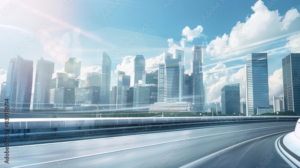 Naklejka premium Highway, city, blue skyï¼Œ16k, 