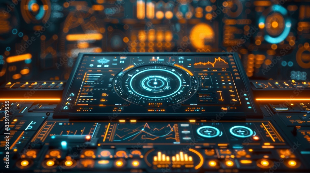 Advanced technology dashboard with glowing trend graphs and real-time ...