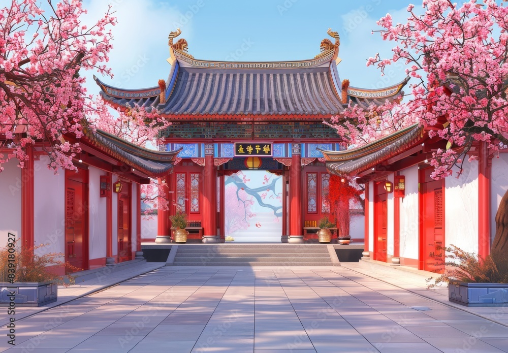 A 3D illustration of a Chinese festival scene featuring traditional architecture, capturing the essence of a cultural event with national flair. A 3D illustration of a Chinese festival scene featuring traditional architecture, capturing the essence of a cultural event with national flair.