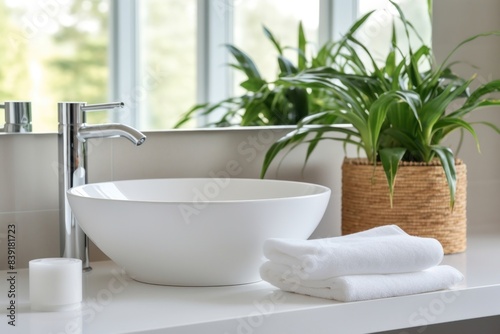 Vessle sink plant bathroom bathtub. photo