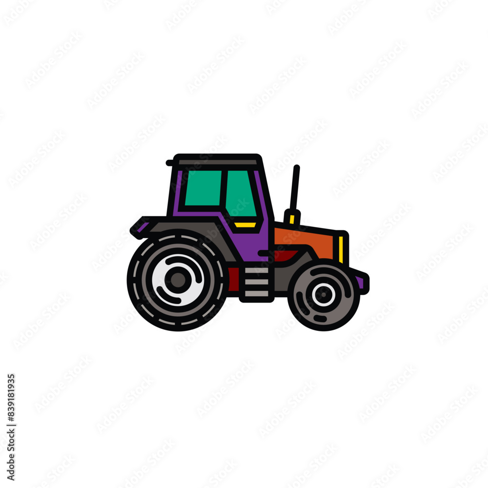Original vector illustration. Contour icon of a tractor on wheels, for agricultural and industrial purposes. Original vector illustration. Contour icon of a tractor on wheels, for agricultural and industrial purposes.