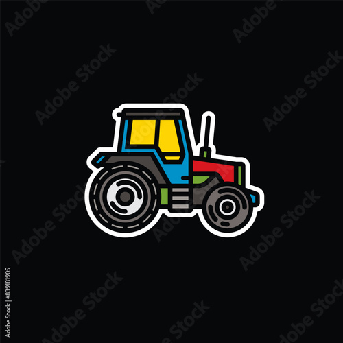 Original vector illustration. Contour icon of a tractor on wheels, for agricultural and industrial purposes.
