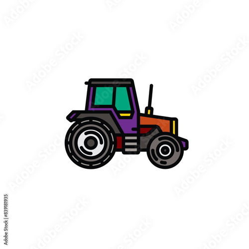 Original vector illustration. Contour icon of a tractor on wheels, for agricultural and industrial purposes.