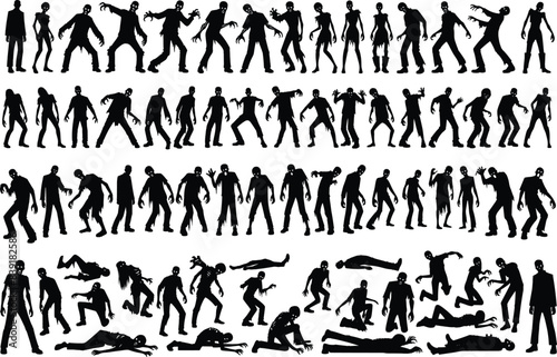 Halloween zombie silhouette vector collection