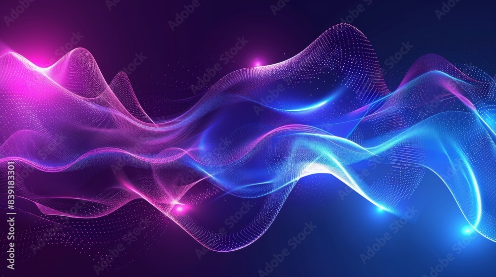 Abstract glowing neon light and sound wave background vector presentation design, blue purple white color scheme Abstract glowing neon light and sound wave background vector presentation design, blue purple white color scheme
