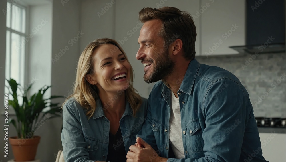 Happy, couple and sharing good news with celebration for promotion or announcement at home together. Smile, woman and man with job success, wow and career milestone with communication and discussion Happy, couple and sharing good news with celebration for promotion or announcement at home together. Smile, woman and man with job success, wow and career milestone with communication and discussion