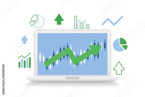 White laptop with an image of the stock exchange online on the screen