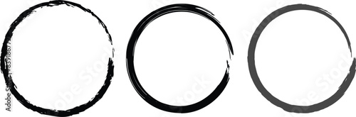 Grunge circles brush set. Black circle frames. Round line of black paint. Grunge round shapes. Circular ink brush stroke fro design elements. Vector illustration.