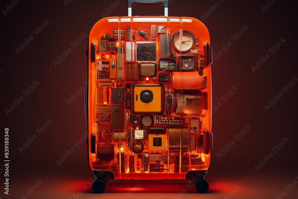 X-ray scan showing suitcase content and personal belongings with ...