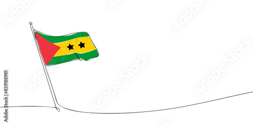 A single line drawing of a Sao Tome and Principe flag. Continuous line Democratic Republic of Sao Tome and Principe icon. One line icon. Vector illustration.
